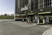 this is an image of parking garages with no cars in them is empty and waiting