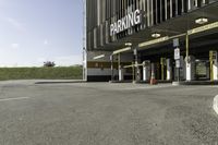 this is an image of parking garages with no cars in them is empty and waiting