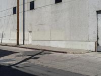 the parking meter is empty near the side of the building on the sidewalk beside the street