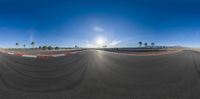 the view from inside an empty racing track at sunset in las vegas, california, usa