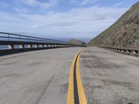 the road that leads into the ocean is empty on the side of the cliff to the ocean