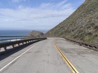 the road that leads into the ocean is empty on the side of the cliff to the ocean