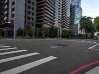 this is an image of an empty street corner that shows cars and people on it