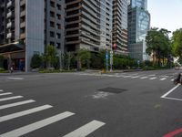 this is an image of an empty street corner that shows cars and people on it