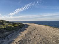 a scenic path with beach and sea on a clear day with the sky in the background