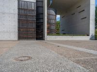 European Architectural Contrast: Concrete Walls and Clear Sky