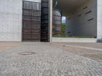 European Architectural Contrast: Concrete Walls and Clear Sky