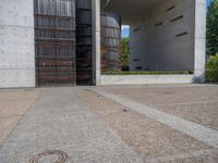 European Architectural Contrast: Concrete Walls and Clear Sky