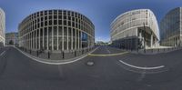 an image of a view of some buildings from a perspective mirror that has been modified