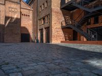 European City: Courtyard with Warehouses and Cobblestone Roads