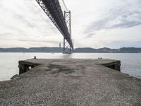 a view of the bay under a bridge from a pier in front of the ocean