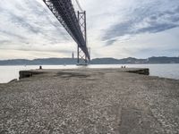 a view of the bay under a bridge from a pier in front of the ocean