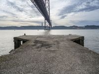 a view of the bay under a bridge from a pier in front of the ocean