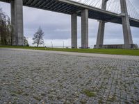 the city park is set under a bridge to provide pedestrians a better fit through the roadway