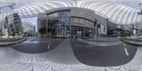 this is an image of a very large city intersection taken from a fish eye view