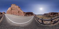 this fisheye shot shows how high the road was by a cliff and where you can see the sun