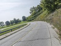 a fire hydrant sitting on the side of a road near grass and trees -