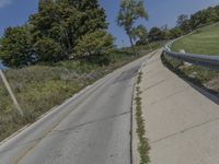 a fire hydrant sitting on the side of a road near grass and trees -