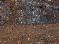 a white fire hydrant is in front of a black rock wall, with an abstract line on the front