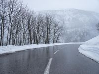 Foggy Mountain Road in the Alps, France