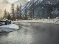 Frozen River Reflection: Snow-Capped Mountains in Germany and Switzerland