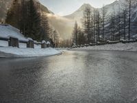 Frozen River Reflection: Snow-Capped Mountains in Germany and Switzerland