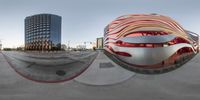 the spherical sculpture depicts the form of a fish's eye view through a mirror