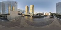 a person is doing tricks on their skateboard near the city streets in a fisheye lens