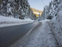 German Alps Winter Morning: A Road Through Snowy Mountains