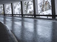 German Bridge Architecture: Winter Reflection on a Wet Road