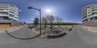 an image of a city street and the surrounding buildings in a 360 - degree panorama