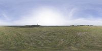 a field that is very close to the ground with clouds in the background and some grass