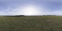 a field that is very close to the ground with clouds in the background and some grass