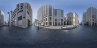 360 - camera photograph of a city street in the morning as viewed from an angle