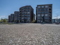 German Urban Landscape: Cobblestone Road and City Life