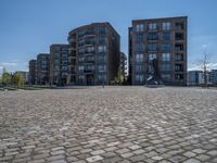 German Urban Landscape: Cobblestone Road and City Life