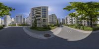 there is a very wide view of a residential area as viewed through an eyepiece