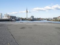 there is a water way that is next to the harbor and buildings are in the background