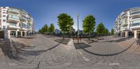 a photo of the reflection of an outside area in a fisheye lens, looking as if it is shot