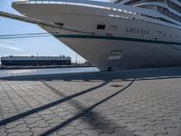 this is an image of the ship docked in the harbor docks with water around it