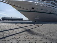 this is an image of the ship docked in the harbor docks with water around it