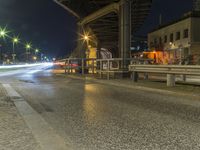 a long exposure photo of an empty street at night with blurred lights on the street