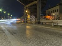 a long exposure photo of an empty street at night with blurred lights on the street