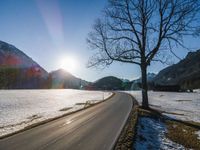 Germany's Aerial View: Snow Covered Road in the European Landscape