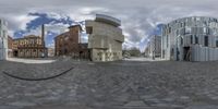 a city street filled with lots of glass blocks and stone buildings as an image of a camera in one