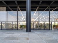 the large floor area is glass with windows looking out onto the courtyard and the trees