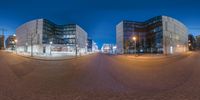 the two glass structures are empty in this street view and it's very pretty