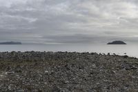 Gloomy Dawn Coastal Shore with Low Grey Clouds