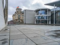 A Gloomy Day in Berlin, Germany: Glass Walls Reflecting the Grey Sky