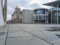 A Gloomy Day in Berlin, Germany: Glass Walls Reflecting the Grey Sky